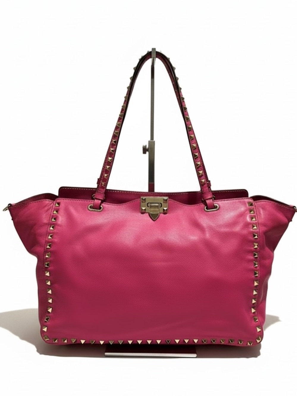 💖Valentino Garavani Hot Pink Rockstud 2-Way Leather Crossbody Shoulder Bag